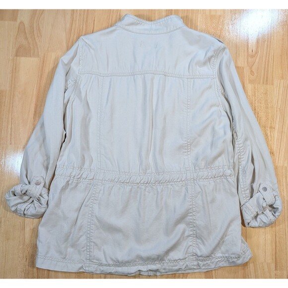 LOFT Women’s Utility Jacket L Beige Lyocell Drawstring Waist Pockets Lightweight - Picture 4 of 6